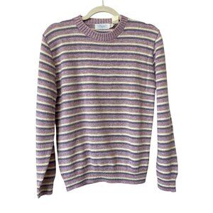 Vintage 80s Elyse Sweater Size Large Striped Crewneck Pastel Deadstock NEW